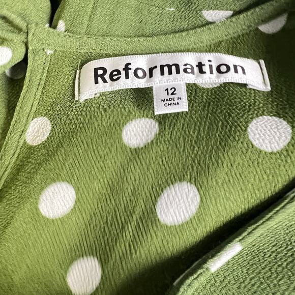 Reformation Edamame Green Carolena Polka Dot Midi Dress size 12 women - Picture 5 of 16